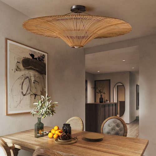 Luminous Rattan Chandelier Dining Room