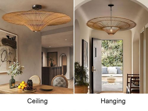 Luminous Rattan Pendant Light Fixture Hanging And Ceiling