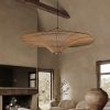 Round Luminous Pendant Light Rattan Fixture Big Chandelier Living Room