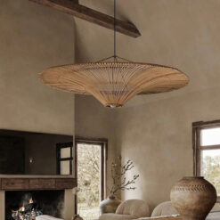 Round Luminous Pendant Light Rattan Fixture Big Chandelier Living Room