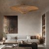 Round Luminous Pendant Light Rattan Fixture Big Chandelier Livingroom