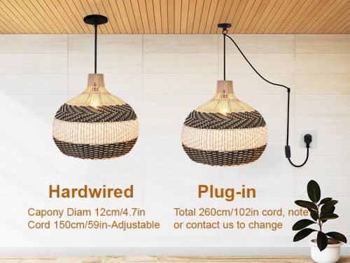 White Gray Rattan Pendant Light Cord Options