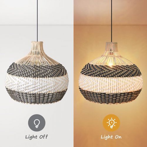 White Gray Rattan Pendant Light Effect