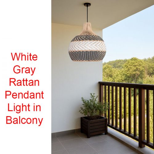 White Gray Rattan Pendant Light Fixture Balcony
