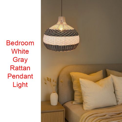 White Gray Rattan Pendant Light Fixture Bedroom