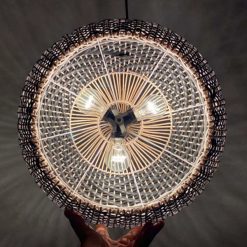 White Gray Rattan Pendant Light Fixture Bottom