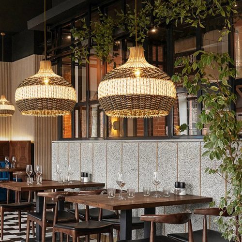 White Gray Rattan Pendant Light Fixture Coffee Restaurant