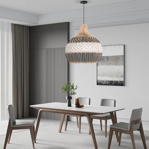 White Gray Rattan Pendant Light Fixture Dining Room