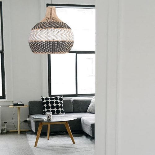 White Gray Rattan Pendant Light Fixture Living Room