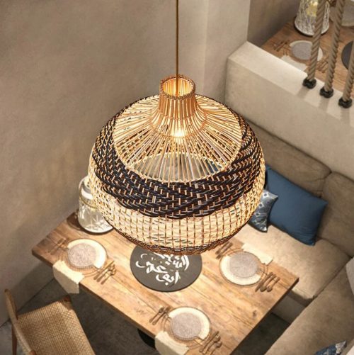 White Gray Rattan Pendant Light Fixture Restaurant
