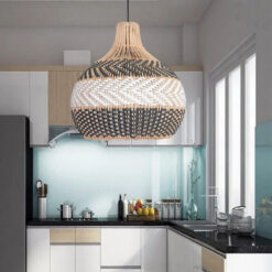 White Gray Rattan Pendant Light Fixtures Handmade Lampshade