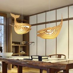Modern Wooden Pendant Lights Cartoon Whales Light Fixture Living Dining Room Restaurant Lamp Shade