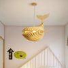 Modern Wooden Pendant Lights Cartoon Whales Light Fixture Living Dining Room Restaurant Lamp Shade