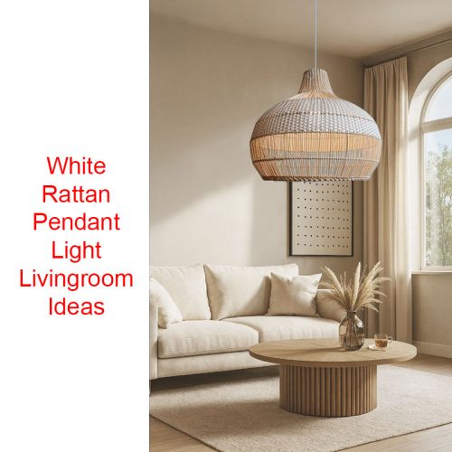 White Hanging Rattan Light Livingroom