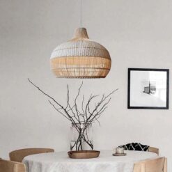 white lampshade pendant light fixture wicker rattan lamp bed room