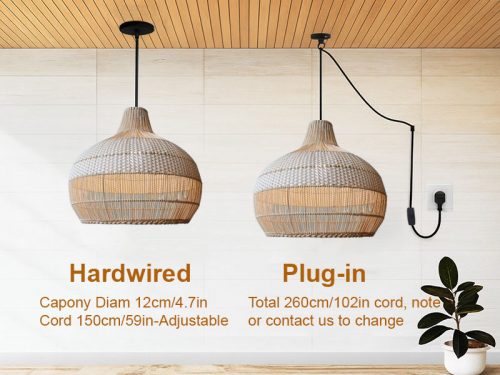 White Rattan Pendant Light Cord Options