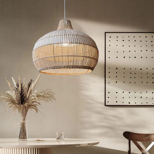 White Rattan Pendant Light Fixture Dining Room