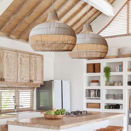 White Rattan Pendant Light Kitchen Island