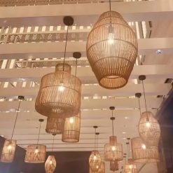 Bamboo Geometric Pendant Light Suspension Lampshades