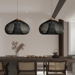 Black Rattan Wood Lampshade Wicker Pendant Light