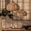 Double Rattan Light Fixture Hanging Lampshade Over Island Lighting