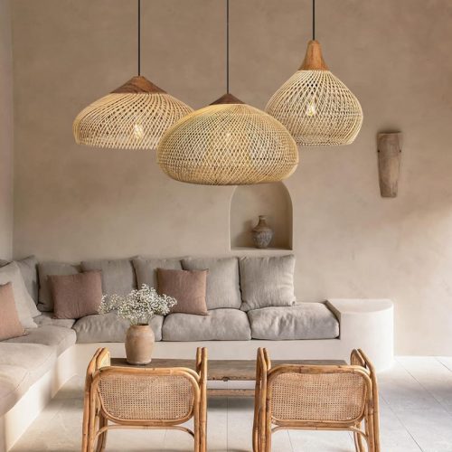 High Quality Wood Rattan Pendant Light For Living Room