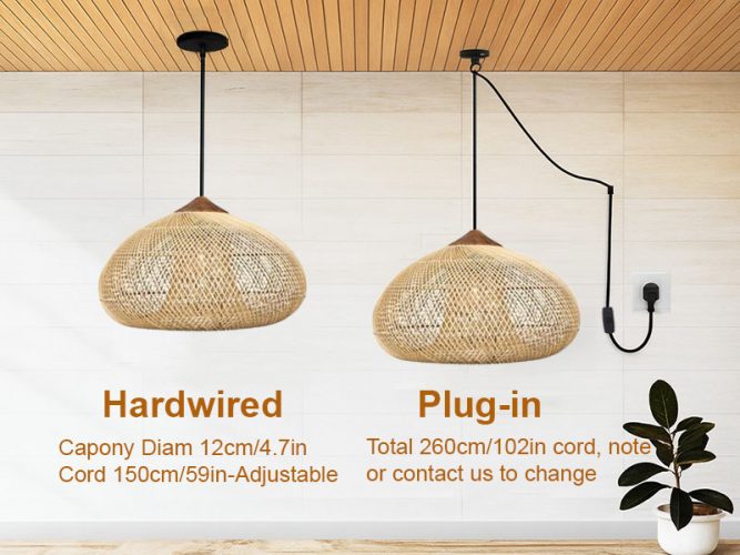 Rattan Hanging Light Plug And Hardwired Options