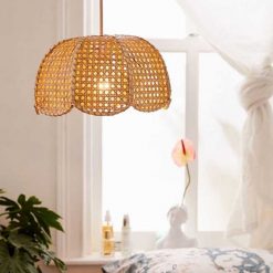 Scalloped Wicker Lampshade Bellflower Pendant Light