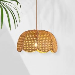 Wicker Scalloped Lampshade Bellflower Pendant Light