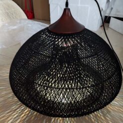 black rattan lampshade, black wood light fixture kitchen pendant lamp