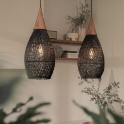 black rattan pendant light rattan lampshade wooden wicker light fixture.jpg