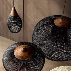 black rattan pendant light wooden lamp