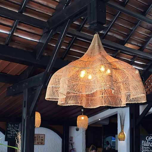 Woven Rattan Lampshade, Rattan Pendant Light Fixture, Bamboo Lamp For Restaurant Kitchen Livingroom