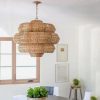 Large Retro Rattan Chandelier 3 Tiers Over Table Hanging