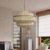 Round Rattan Chandelier, Creative Rattan Lampshade, 3 Tiers Pendant Lamp