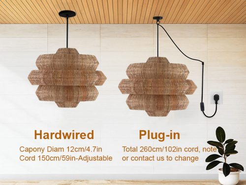 Retro Large Rattan Chandelier 3 Tiers Cord Options
