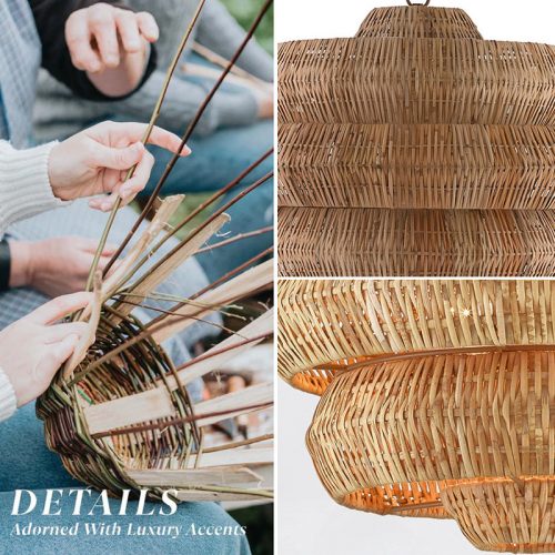 Retro Large Rattan Chandelier 3 Tiers Detail