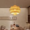 Tiered Rattan Chandelier Retro Pendant Light Woven Lampshade Livingroom