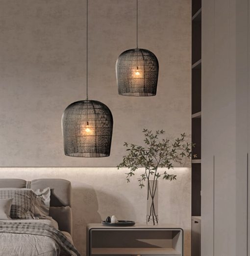 Woven Lampshade, Wicker Light Fixture, Wabi-sabi Lamp, Kitchen Light