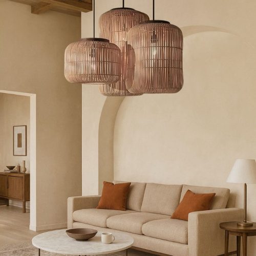 Create Living Room Statement With Cluster Rattan Pendant Light