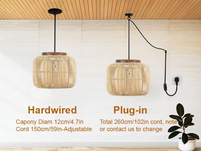 Wabisabi Rattan Pendant Light Hanging Option