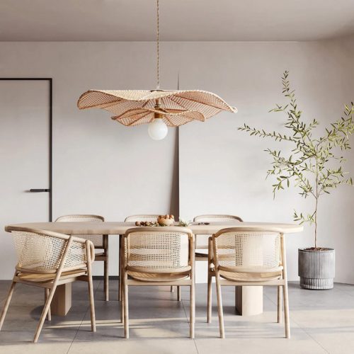 Woven Rattan Lotus Pendant Light Fixture