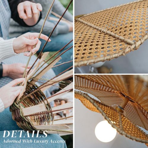 Woven Rattan Lotus Pendant Light Fixtures