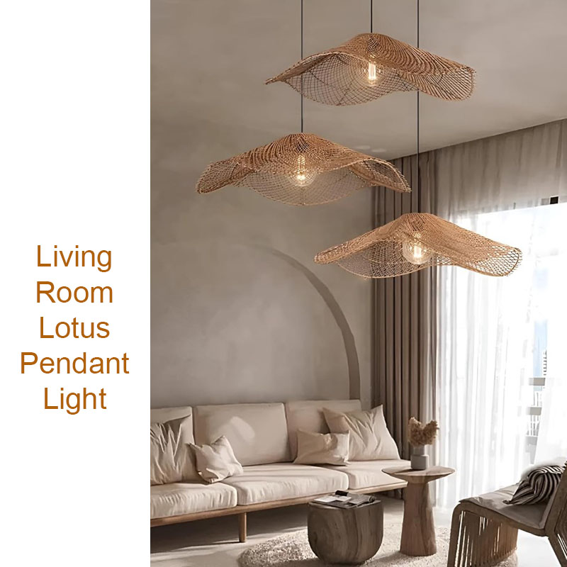 Lotus Leaf Pendant Light Rattan Lampshade Kitchen Dining Room
