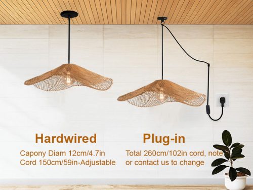 Lotus Leaf Pendant Light Rattan Lampshade Cord Options