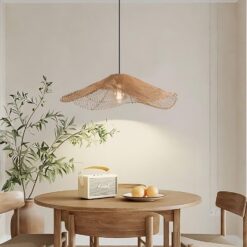 Lotus Leaf Pendant Light Rattan Lampshade Kitchen Dining Room Table