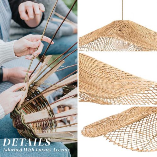 Lotus Leaf Pendant Light Rattan Woven Detail
