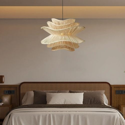 Bedroom Rattan Flower Pendant Light Fixture