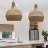 Bottom Tan Brown Rattan Pendant Light Double Fixture