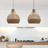 Bottom Tan Brown Rattan Pendant Light Over Kitchen Island